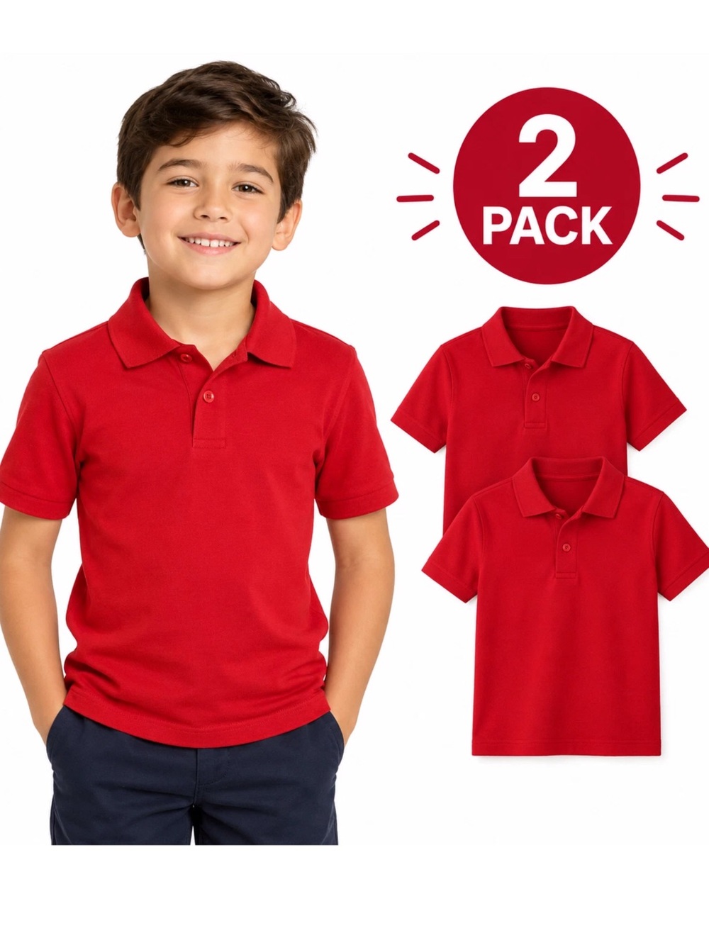 Classic Red Kids' Polo Shirt - 2 Pack